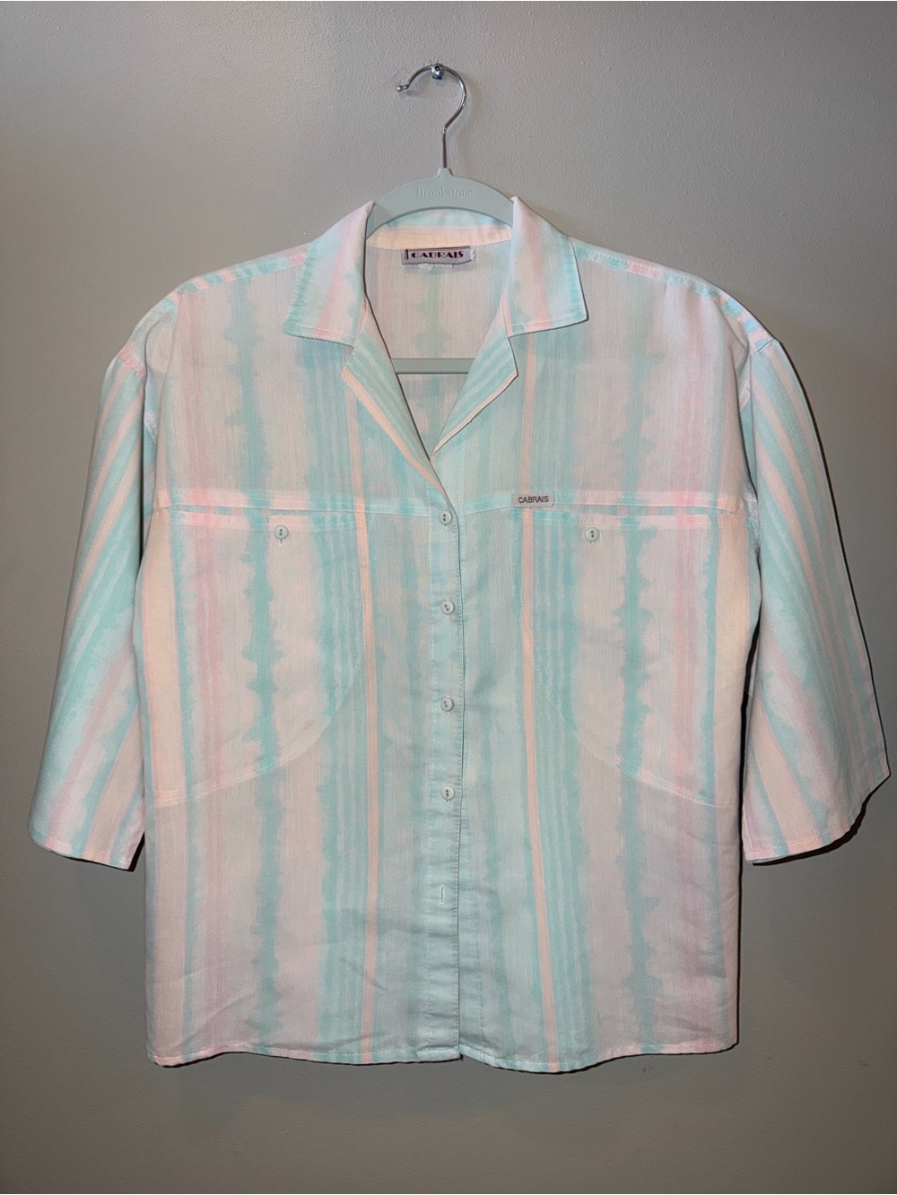 Vintage 1980s Cabrais Pastel Striped Short Sleeve Button-Down Shirt